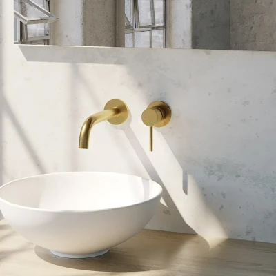 Afbeelding van Brauer Gold Edition Wastafelmengkraan inbouw gebogen uitloop links hendel lang smal model A 1 PVD geborsteld goud