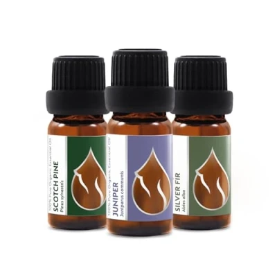 Afbeelding van Set &quot;Bos Magie&quot; Biologische Etherische Oliën Grove Den + Jeneverbes Zilverspar 100% Puur en Natuurlijk Onverdund Therapeutische kwaliteit Familiebedrijf Niet GMO 3 stuks x 10 ml