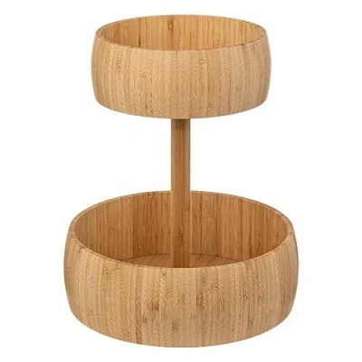 Afbeelding van 5Five Fruitschaal/fruitmand Bali XL bamboe hout D29 x H35 cm bruin rond 2 niveaus opslag Fruitschalen