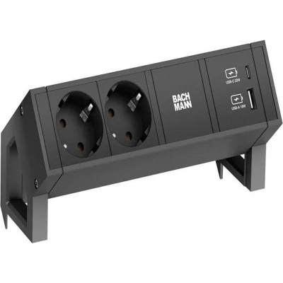 Afbeelding van Bachmann Desk 2 met 2x stopcontact + USB A/C charger, 0,2 meter GST18 3 zwart (902962) contactdooscombinatie