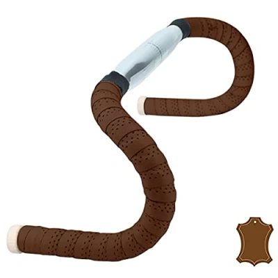 Afbeelding van Gusti Fausto C. Stuurband van echt leer 200 cm gripband handvat bartape fietsaccessoires racefiets incl. kurk lederen band stuur donkerbruin