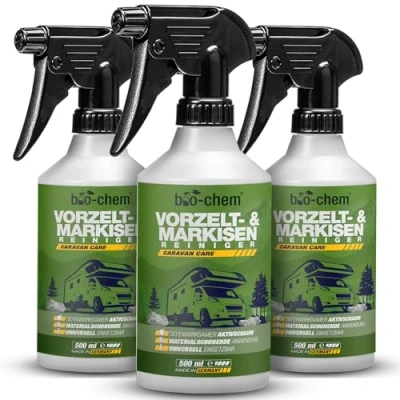 Afbeelding van Bio Chem voortent en luifelreiniger zuinige speciale reiniger met dieptewerking ideaal voor luifels, voortent, zeilen, dekzeilen, paviljoen, parasol 3 x 500 ml Made in DE