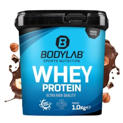 Afbeelding van Bodylab24 eiwitpoeder Whey Protein Hazelnoot Cocoa 1kg, eiwitshake voor krachttraining en fitness, poeder kan spieropbouw ondersteunen, Hoogwaardig met 80% eiwit, Aspartaamvrij