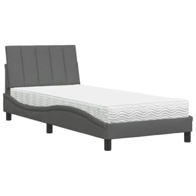 Afbeelding van vidaXL Bed met matras stof donkergrijs 80x200 cm, bedframe, bed, enkel bedframes, bedbodem, stoffen gewelfd bedframe