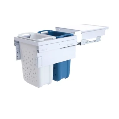 Afbeelding van HAILO Wasmanddrager voor 45cm uitschuifbare kast Met 2 x 33l wasmanden (wit / blauw)