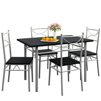 Afbeelding van Casaria 5 delig Eethoek Paul Eettafel 4 Stoelen Eetkamer Keuken Zwart
