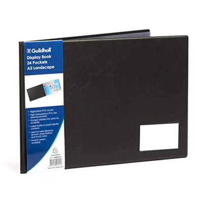 Afbeelding van Exacompta Ref GDB24/LZ Guildhall Collection Premium Display Book Geschikt voor A3 landschapsdocumenten, 24 zakken, 48 kijkpagina&#039;s Stijve zwarte PVC hoes