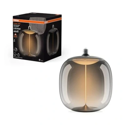Afbeelding van OSRAM Vintage 1906 Big Oval is a dimmable, decorative lamp made of plastic with LED filament magnet technology. It offers 12 W for 400 lm, E27 socket, smoke design, 250 mm diameter, CRI 80.