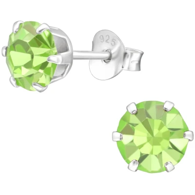Afbeelding van JoyS Zilveren oorknoppen rond 6 mm peridot groen kristal oorbellen