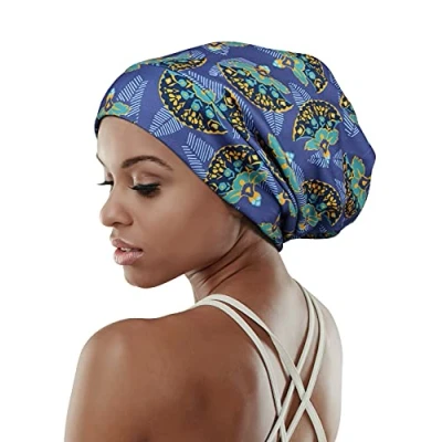 Afbeelding van Verstelbare Satijn Gevoerde Slaap Cap voor Dreadlocks Krullend Haar Groot Hoofdverblijf Op Overnachting, Blauw Groen, one size