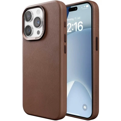 Afbeelding van Apple iPhone 15 Pro Max MagSafe Hoesje Kunstleder Woodcessories Hardcase/Backcover Bruin Telefoonhoesje Shockproof/Valbescherming