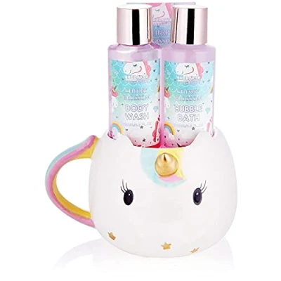 Afbeelding van Cosmetics 4 Delig Eenhoorn Bad en Doucheset Cherry Blossom Geschenkset Met Kersenbloesemgeur in Eenhoornbeker