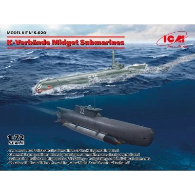 Afbeelding van 1:72 ICM S020 K Verbande Midget Submarines Seehund and Molch Plastic Modelbouwpakket