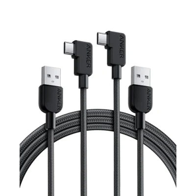 Afbeelding van Anker USB C kabel haaks, twee gevlochten 180cm oplaadkabels met A en haakse poort, duurzame voor Samsung Galaxy Note 10/Note 9/S10+/S10, LG V30 (USB 2.0, zwart)