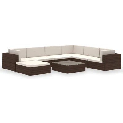 Afbeelding van 8 delige Loungeset met kussens poly rattan bruin