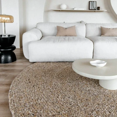 Afbeelding van Rond Wollen Vloerkleed Palermo Bruin Gemeleerd Eva Interior 200 Ø (L)