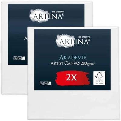 Afbeelding van Artina Set van 2 Schildersdoeken 80x80 cm FSC® Schildersdoek Stuks Akademie Canvas Dubbel Geprimed Spieraam Wit