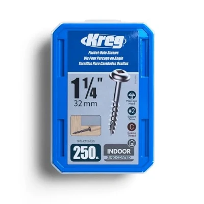Afbeelding van Kreg SML C125 250 Zink Pocket Schroef 1 1/4 Inch #8 Grof Draad Maxi Loc Hoofd Count