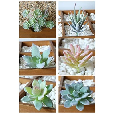 Afbeelding van BaiJ Kunstmatige vetplanten, 6 stuks mini faux vetplanten groene onverpot nepbloem Echeveria plectrums voor thuiskantoor en buitendecoratie decoratie