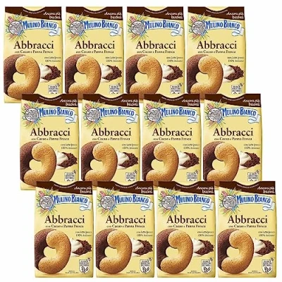 Afbeelding van MULINO BIANCO Abbracci Shortbread Italiaanse koekjes met boter cacao smaak 350g x 12 pakketten (Abbracci, x12)