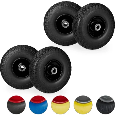 Afbeelding van 4x steekwagenwiel 3.00 4, 100 kg draaglast, stalen velg, as met diameter 20 mm, 260 x 85 zwart