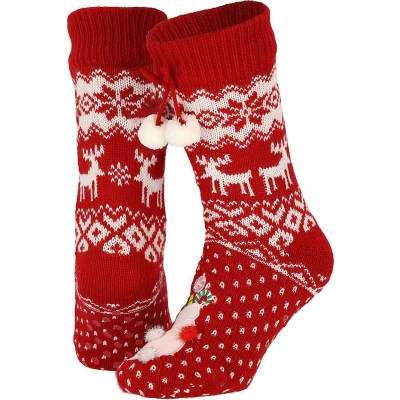 Afbeelding van Apollo Huissokken kerst dames Pompons Rood One size