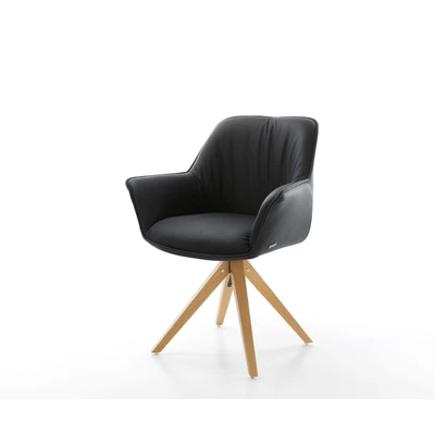 Afbeelding van Draaistoel Keila Flex met armleuning houten frame hoekig echt leer zwart 180