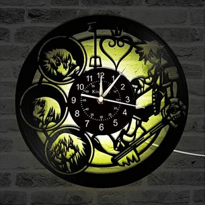 Afbeelding van Smotly Vinyl wandklok, Kingdom Hearts karakter 3D wanddecoratie grote klok, LED kleurrijke lampen handgemaakte wandklok cadeau.