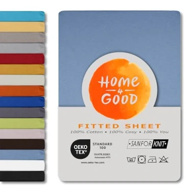 Afbeelding van home4good hoeslaken 160x200 cm, 100% gekamd katoen, OEKO TEX 100, jersey 160 x 200 lichtblauw