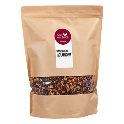 Afbeelding van FRUTEG Loser Fruit Tea Sea Dupthorn met elderbessen 1000 g Thee losse Fijne herber smaak van theemix appel en hibiscus 1 kg