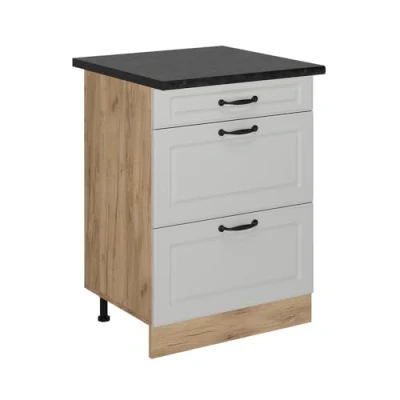 Afbeelding van Vicco Keukenonderkast R Line, Wit Landhuis/Krachtige eik goud, 60 cm met laden, WB Antraciet