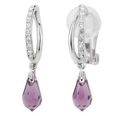 Afbeelding van Traveller Clip Oorbellen Oorhangers Dames Zilverkleurig Preciosa Kristal Paars Druppel 157568
