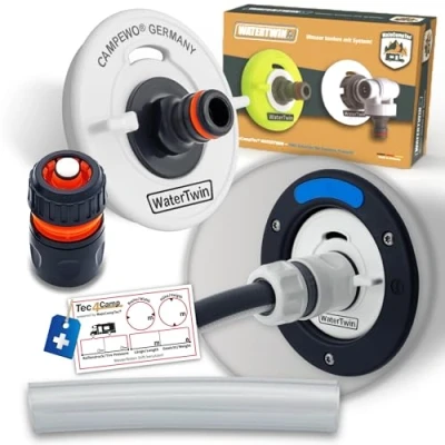 Afbeelding van MaJoCompTec® WATERTWIN Tankdeksel met wateraansluiting, watertankdeksel, vuladapter voor watervulopening, camper en caravanaccessoire (ECO versie + slangkoppeling, adapter 3 pins D: 78)