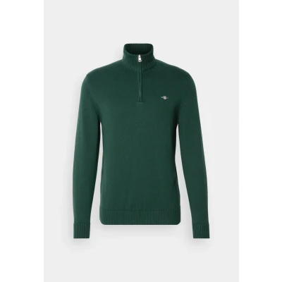 Afbeelding van GANT Heren Casual Katoenen Breisel Met Halve Rits, Tartan Green, XL