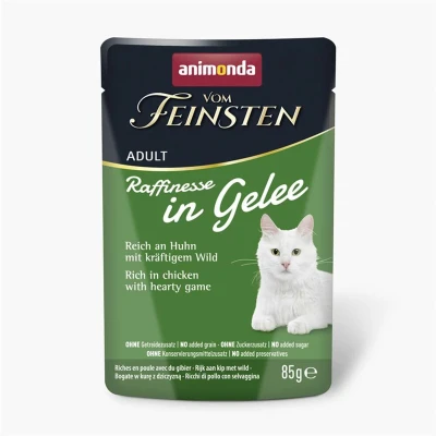Afbeelding van 24x85g Animonda Vom Feinsten Adult Raffinesse in gelei rijk aan kip met wild natvoer voor katten