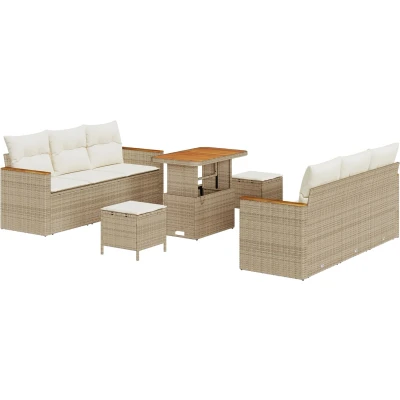 Afbeelding van vidaXL 9 delige Tuin Sofa Set met Kussens Beige Poly Rattan Acacia