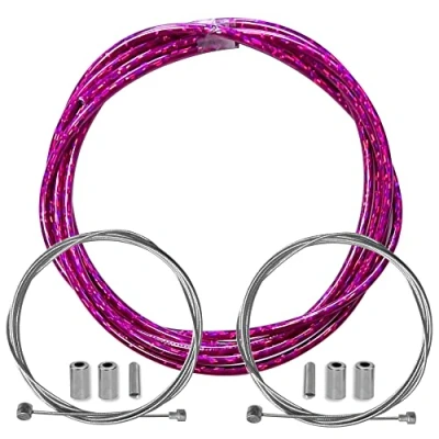 Afbeelding van cyclingcolors Fietsremsysteem met kabeleindkappen kit voor en achter, compatibel Shimano Sram cyclus stad weg mountainbike insert performance kabel (laserroze)