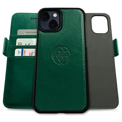 Afbeelding van Dreem Fibonacci iPhone 13 Portemonnee Hoesje / 2 in 1 Schokbestendig MagSafe Compatibel en Afneembaar Luxe Vegan Lederen Folio met RFID Kaartbescherming Multi Standaard [Groen]