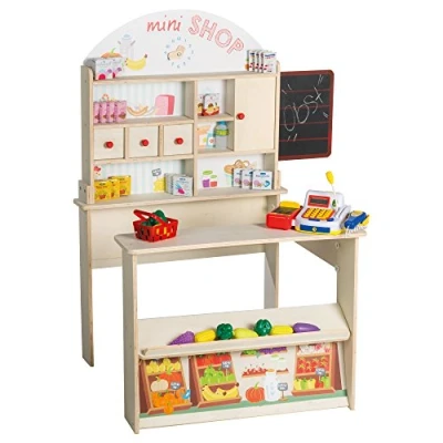 Afbeelding van roba koopwinkel &#039;Minishop&#039;, kinderen koopmanwinkel Minishop (met accessoires) natuurlijk en wit.
