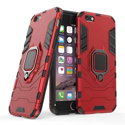Afbeelding van Compatibel met iPhone 6, 6S Hoesje, 360 Graden Ring Standaard Schokbestendige Hoes voor Apple (Rood)