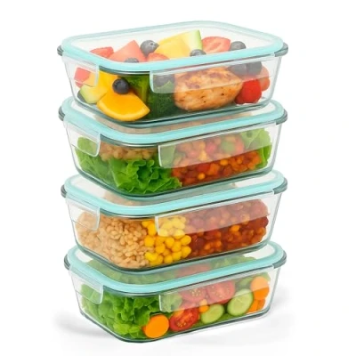 Afbeelding van edihome, Glass Container Food, 8 stuks (4 potjes + 4 deksels), luchtdichte voedseltaper, levensmiddelen, vaatwasmachinebestendig, BPA vrij containers)