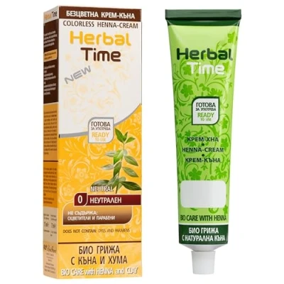Afbeelding van Herbal Time Henna Natuurlijke Kleurcrème met Klei Haar Dekt Grijzen Haren Tijdelijke Kleurstof Crème Zonder Ammoniak, Sulfaten en Parabenen Kleur 0 75ml