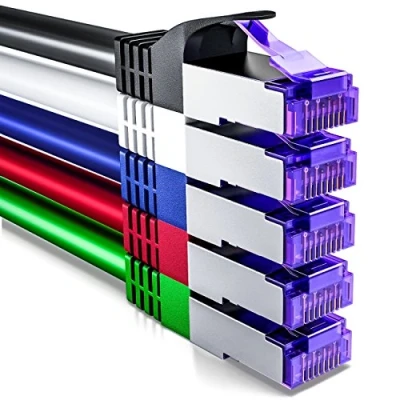 Afbeelding van deleyCON 5x 0,25m CAT7 Netwerkkabel 10 Gigabit RJ45 Patchkabel Ethernetkabel (Koper, SFTP PiMF Afscherming) voor Highspeed LAN DSL Switch Modem Router Patchpanel CAT6 CAT5 Bonte