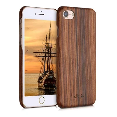 Afbeelding van kalibri telefoonhoesje compatibel met Apple iPhone SE (2022) / (2020) 8 7 Hoesje van hout in bruin