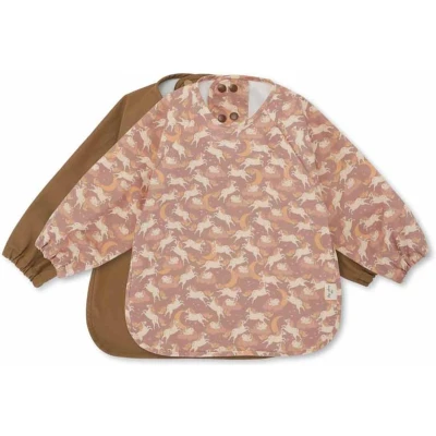 Afbeelding van Konges Sløjd 2 Pack Dinner Bib / Slab Met mouwen Unicorn blush Toasted coconut