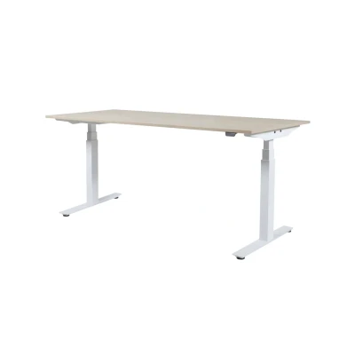 Afbeelding van Lectro Plus bureau, zit sta (64 130cm) hoogte verstelbaar dmv elektromotoren met 180x80cm logan eiken 25mm blad en aluminium (RAL9006) frame