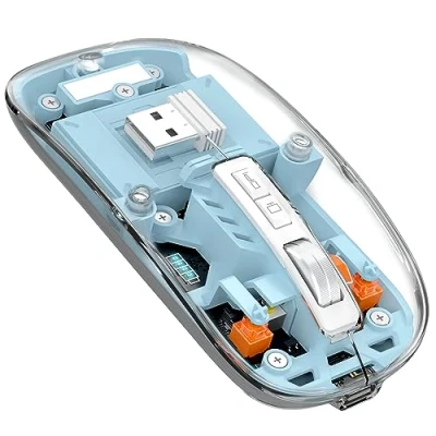 Afbeelding van MAGIC REFINER Draadloze Muis, 2.4 GHz of Bluetooth 5.0 Wireless Mouse, Stille Klikken, Oplaadbare, 2400DPI USB C Transparante Gaming Batterijniveau Zichtbaar, Laptop/Win/Mac/Chrome, Blauw