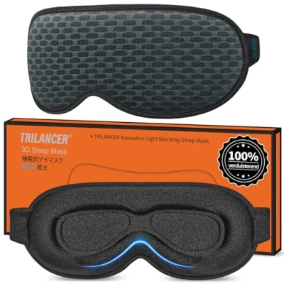 Afbeelding van Innovatief Slaapmasker Sleep Mask voor Mannen en Vrouwen,100% Lichtblokkerend Ontwerp Oogmasker,Eye Mask,Nachtmasker, om te Slapen,Dutje Doen,Mediteren,Reizen,In Het Vliegtuig (Lichtblauw Raster)