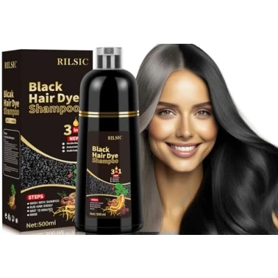 Afbeelding van Haarkleurshampoo zwart 3 in 1 kleurshampoo direct voor mannen en vrouwen, Black Hair Dye Shampoo, grijs haar (500 ml)