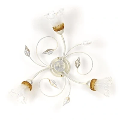 Afbeelding van ONLI Lancia plafondlamp, ivoorkleurig, 3 lamps, ijzer, glas